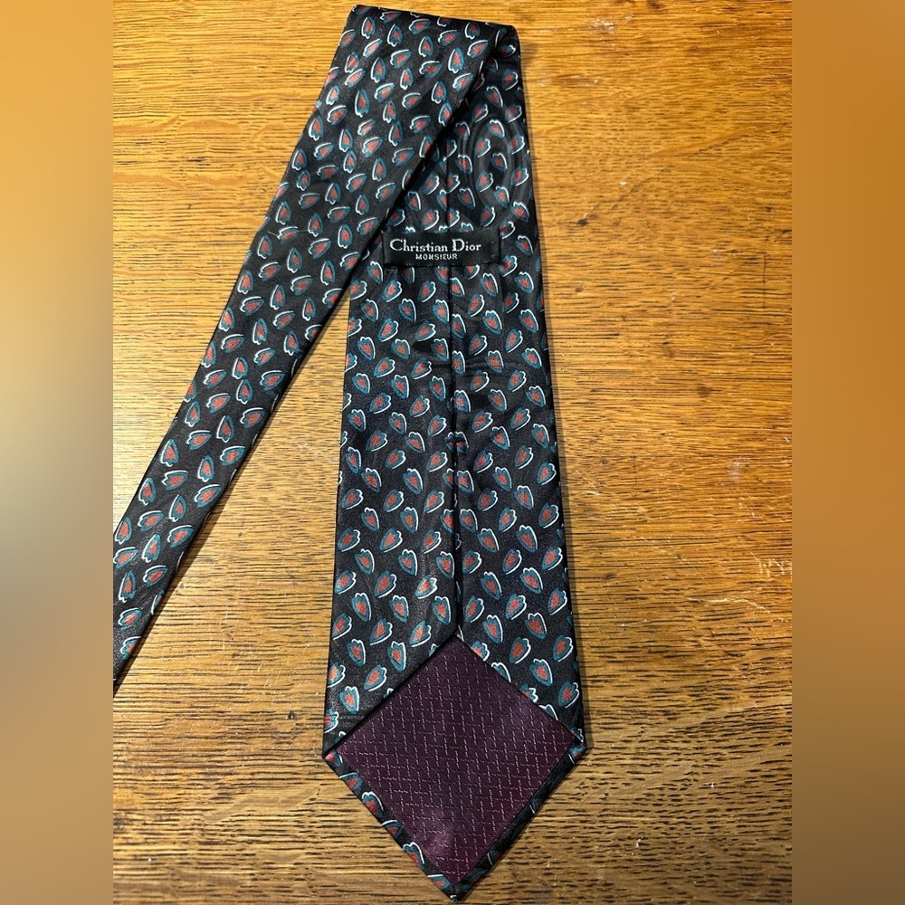 Vintage Christian Dior Monsieur Polyester Patterned Black‎ Neck Tie